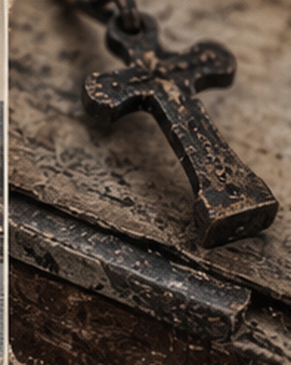 Illustrative cross and old book
